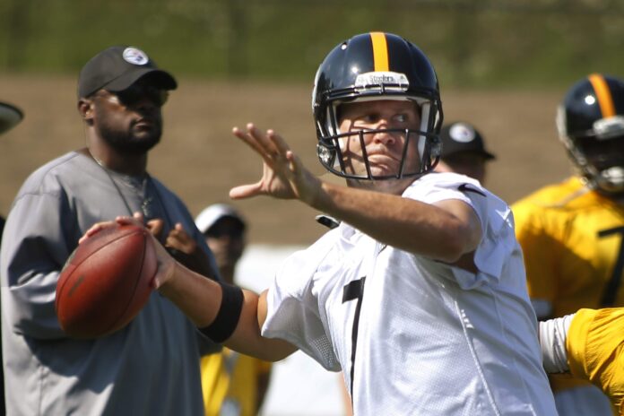 Ben Roethisberger prepares to throw one of what will be many training camp balls