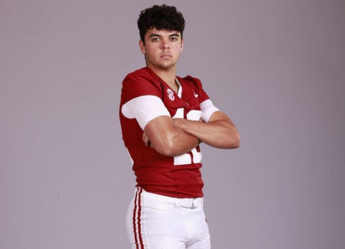 Dylan Lonergan Clicked During His Photoshoot For The Alabama Crimson Tide Football