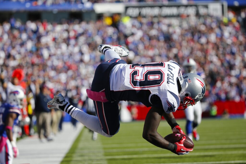 Brandon LaFell Dives Into The Endzone For A Touchdown Against The Bills