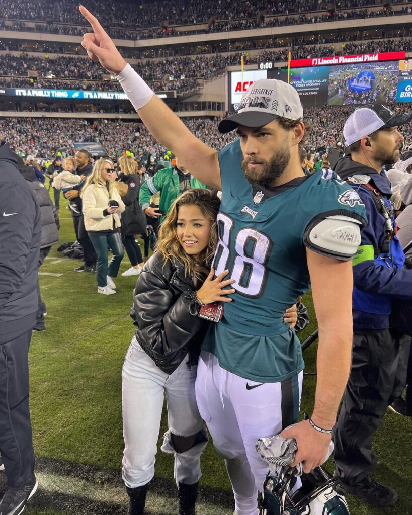 Dallas Goedert And Partner Aria Meyer Celebrate A Victory At The Lincoln Financial Field, Home Of The Philadelphia Eagles