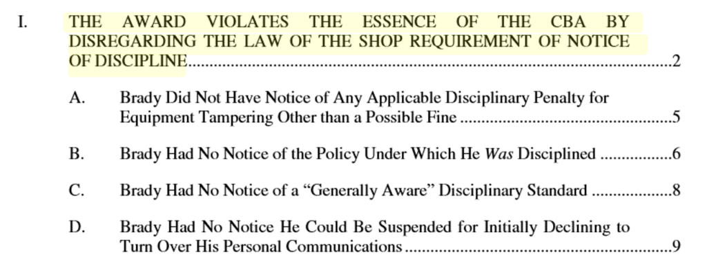 Screen grab from the Tom Brady "Motion to Vacate", filed by Kessler & NFLPA