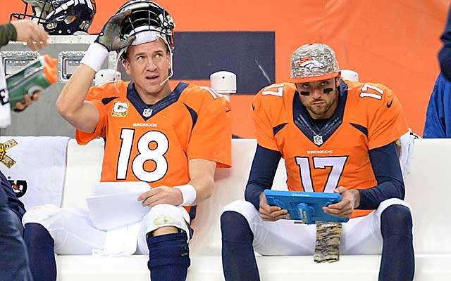 USATSI, Broncos QBs Peyton Manning (L) and Brock Osweiler (R)